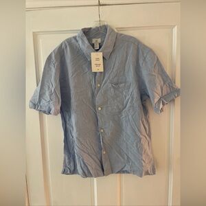 H&M Linen Blend Button Down Shirt Men’s Medium Relaxed Fit Short Sleeve New